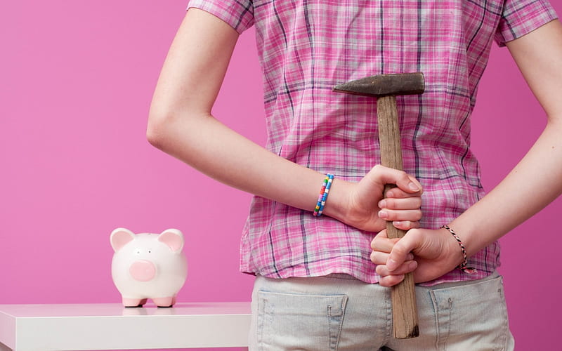 Piggy Bank, pink, hammer, Bank, Piggy, HD wallpaper
