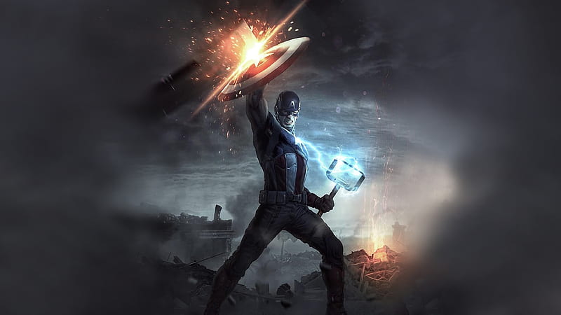 Captain America Mjolnir and Shield, HD wallpaper