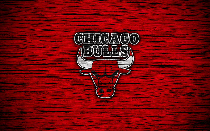 Chicago Bulls, NBA, wooden texture, red background, basketball, Eastern Conference, USA, emblem, basketball club, Chicago Bulls logo, HD wallpaper