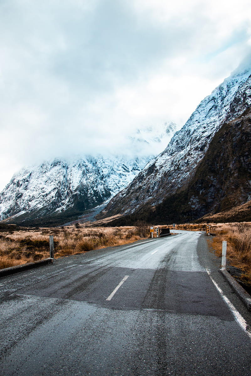 road, winding, mountains, marking, snowy, HD phone wallpaper