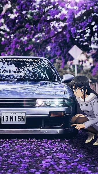 Mai san x jdm, aesthetic, anime, animegirl, bunnygirlsenpai, carros, custom, mai san, skyline, HD phone wallpaper