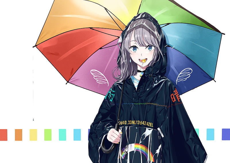 anime girl, lollipop, umbrella, hoodie, Anime, HD wallpaper