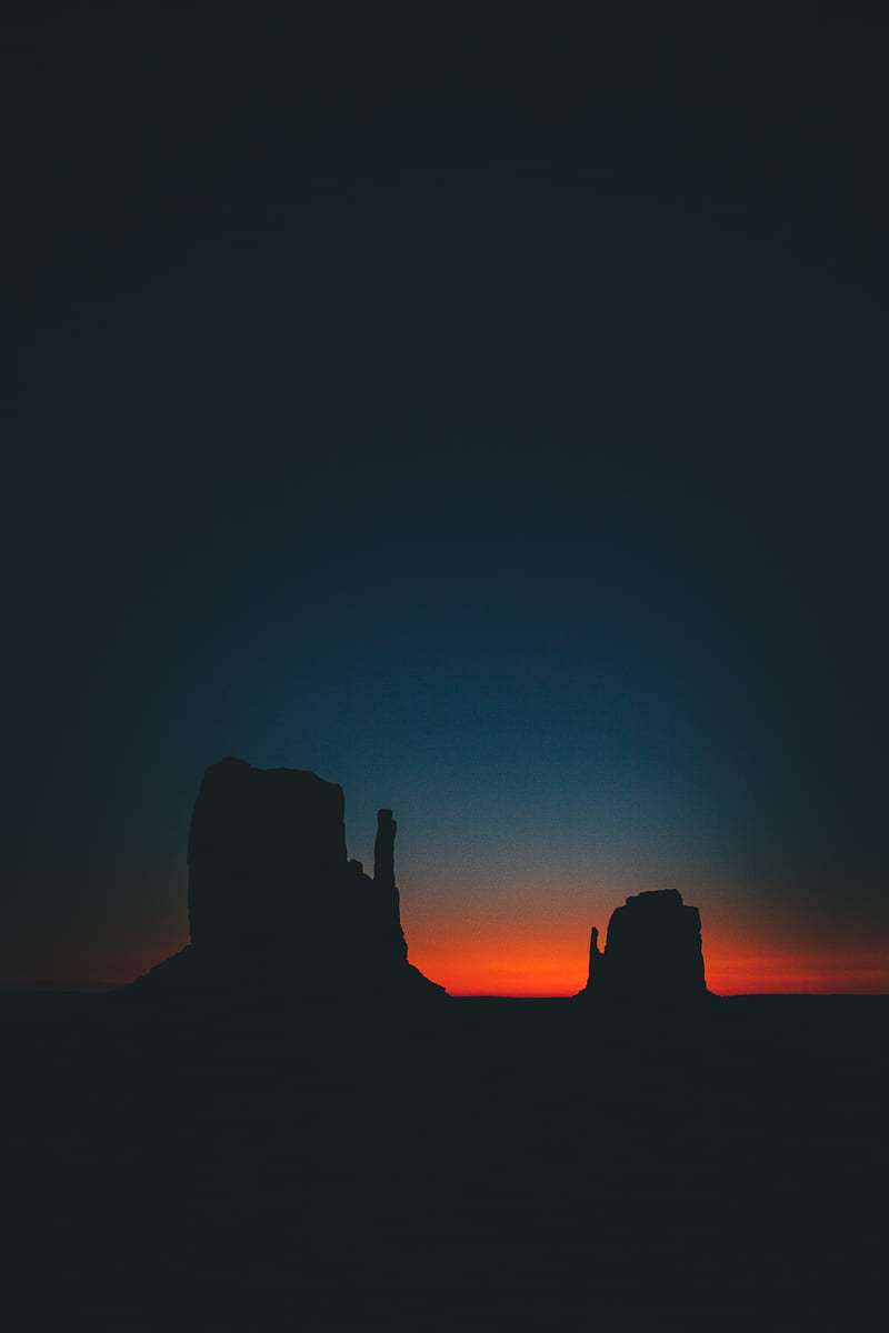 dusk, dark, rocks, outlines, sunset, HD phone wallpaper