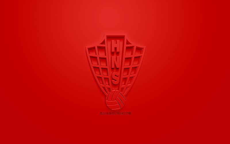 Croatia national football team, creative 3D logo, red background, 3d emblem, Croatia, Europe, UEFA, 3d art, football, stylish 3d logo, HD wallpaper