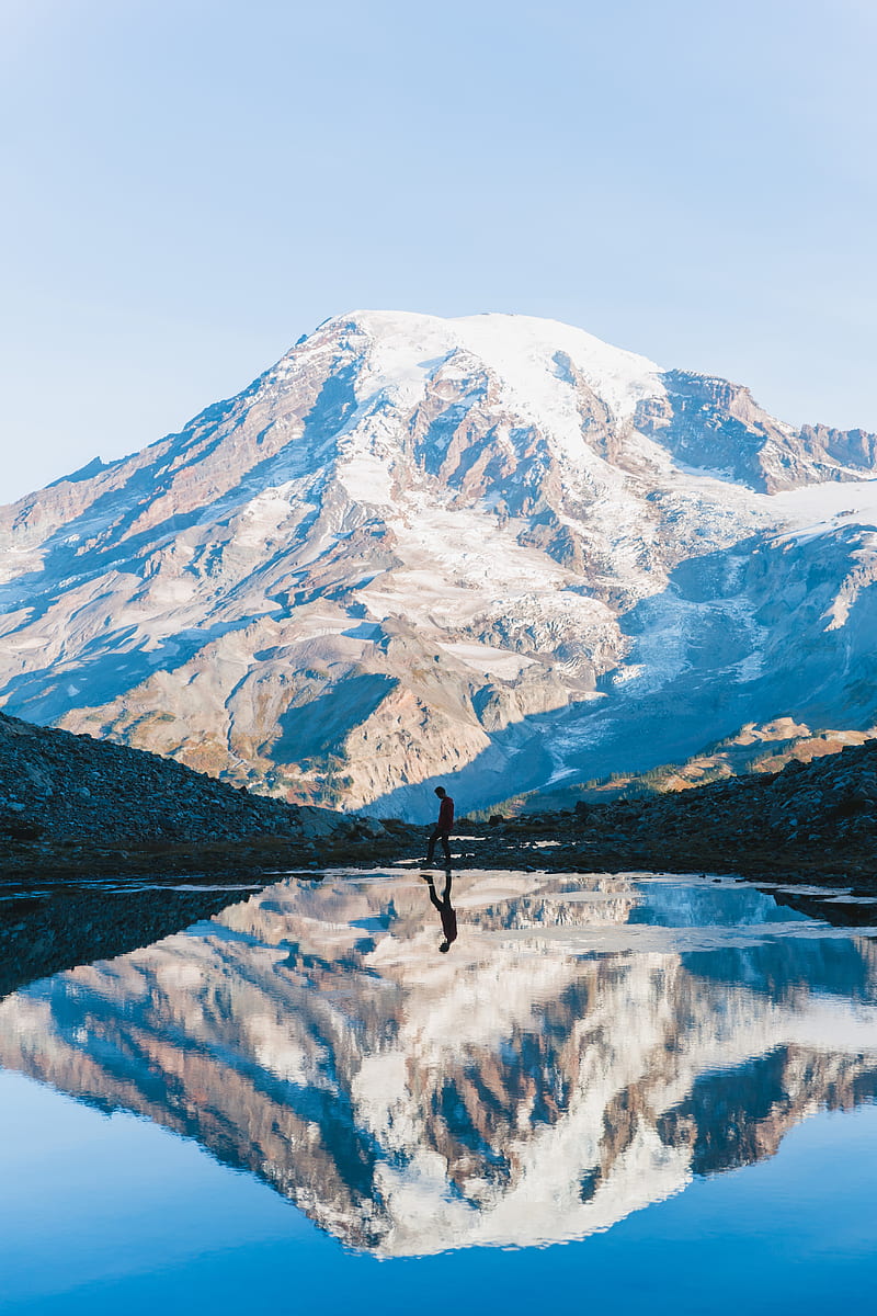 mountain, silhouette, reflection, sky, solitude, HD phone wallpaper