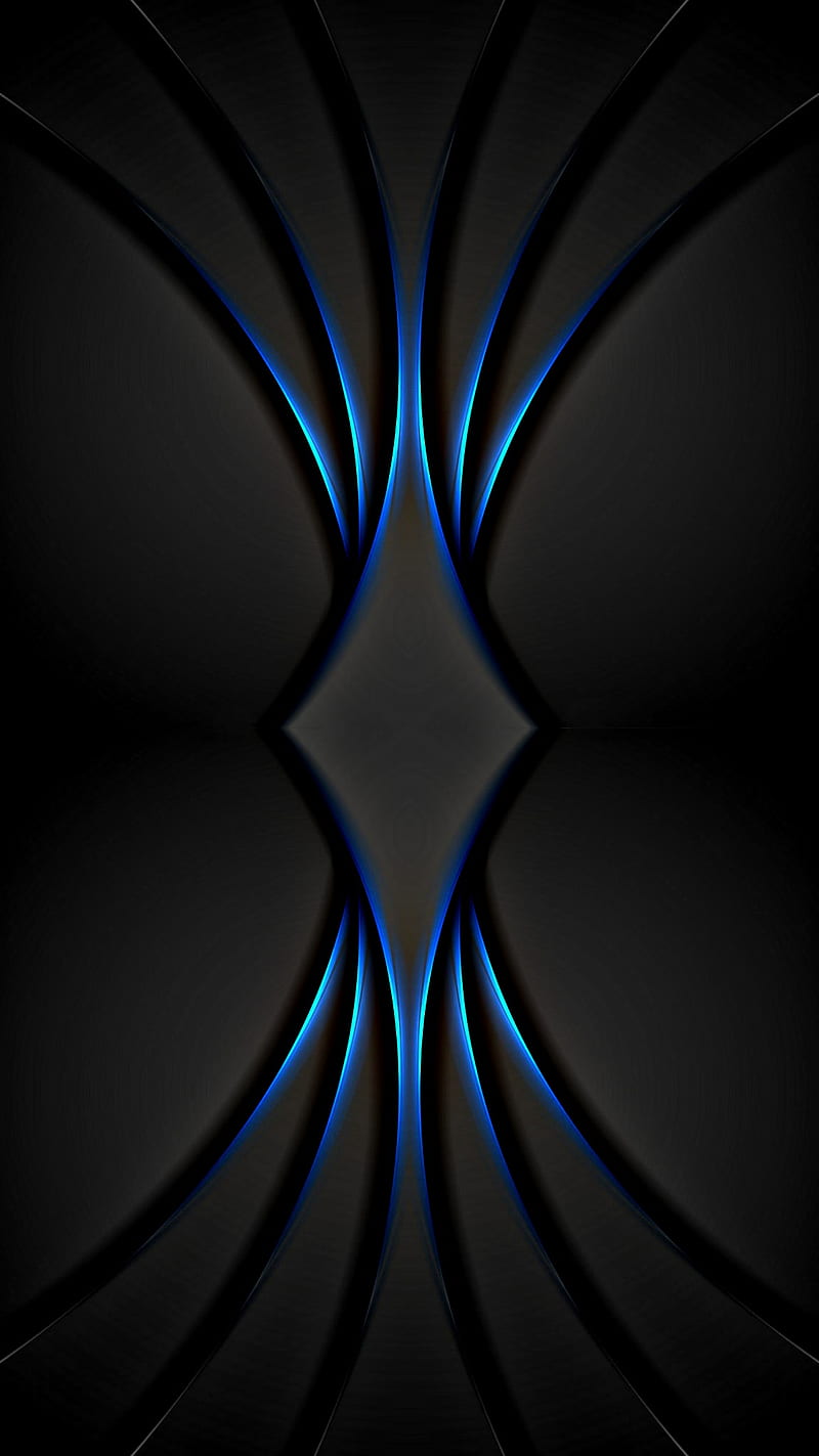 Material design 081, abstract, amoled, android, black, blue, curves, geometric, neon, HD phone wallpaper