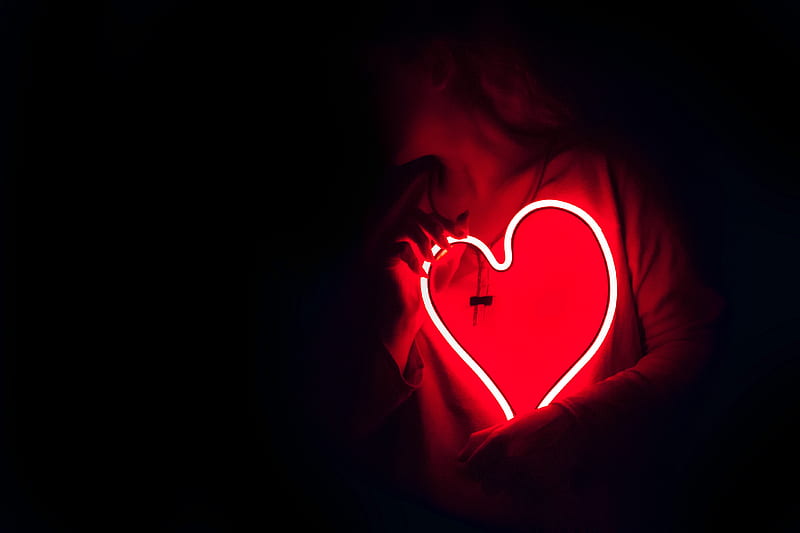 Heart-shaped Red Neon Signage, HD wallpaper