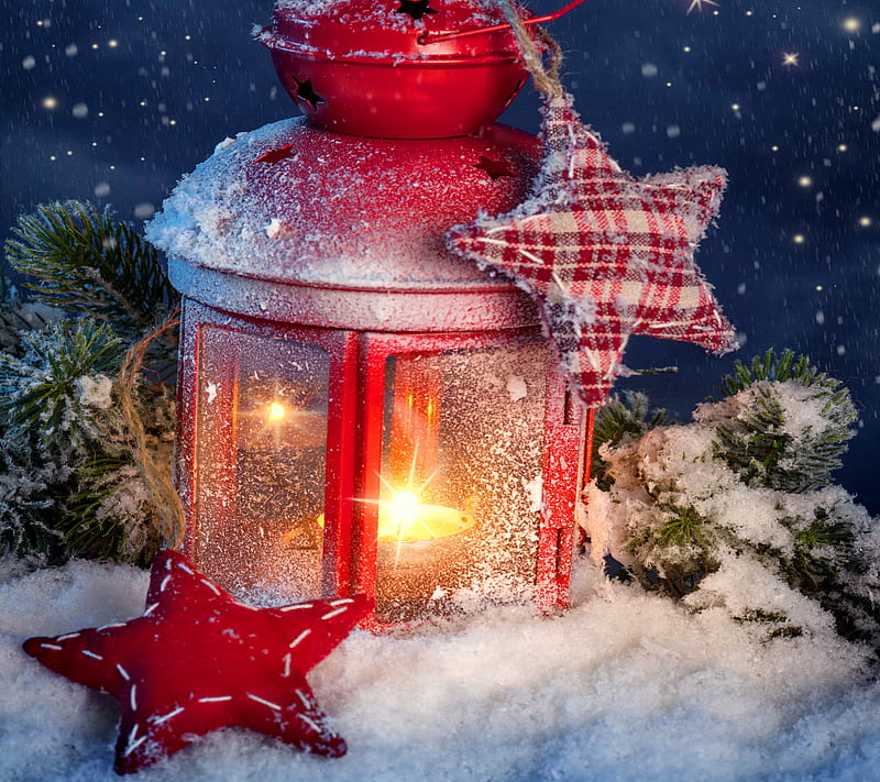 Christmas Lantern, christmas, decoration, light, merry, night, snow ...