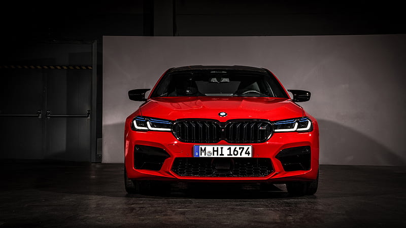 bmw m5, red, luxury cars, front view, Vehicle, HD wallpaper