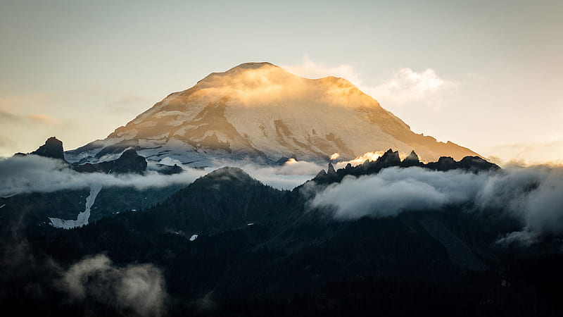 Sunsetting Behind Mount Rainier Nature, HD wallpaper