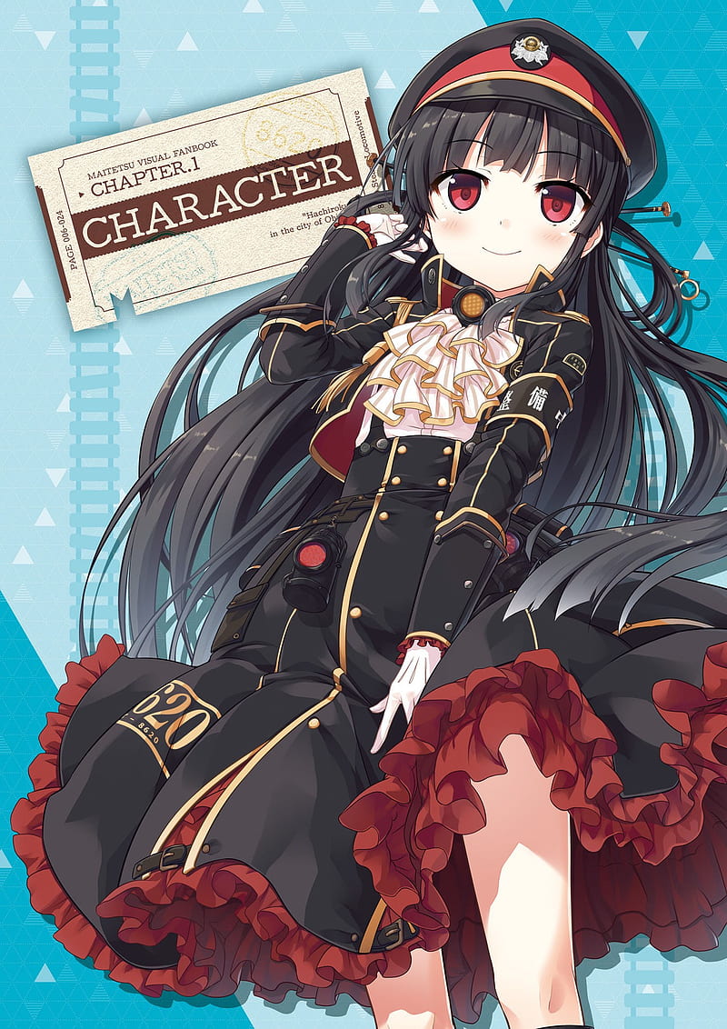 anime little girl with black hair and red eyes