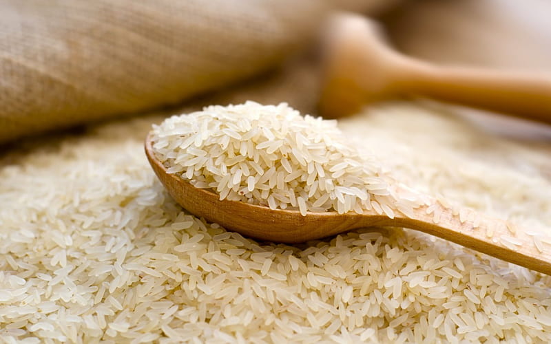 *** White Rice ***, ziarna, worek, lyzka, ryzu, HD wallpaper