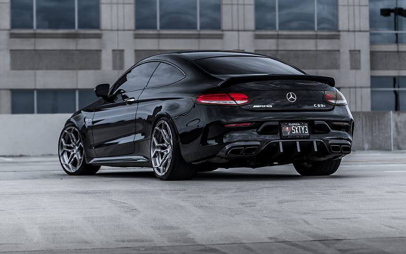 Mercedes C63S Coupe, AMG, 2017, Rear view, black sports coupe, tuning C63S, luxury wheels, Velos XX 2, Mercedes, HD wallpaper