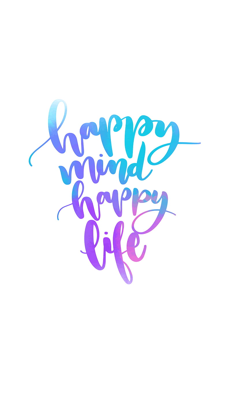 Happy Mind, Kiss, blue, inspiration, life, motivation, pink, purple, script, HD phone wallpaper