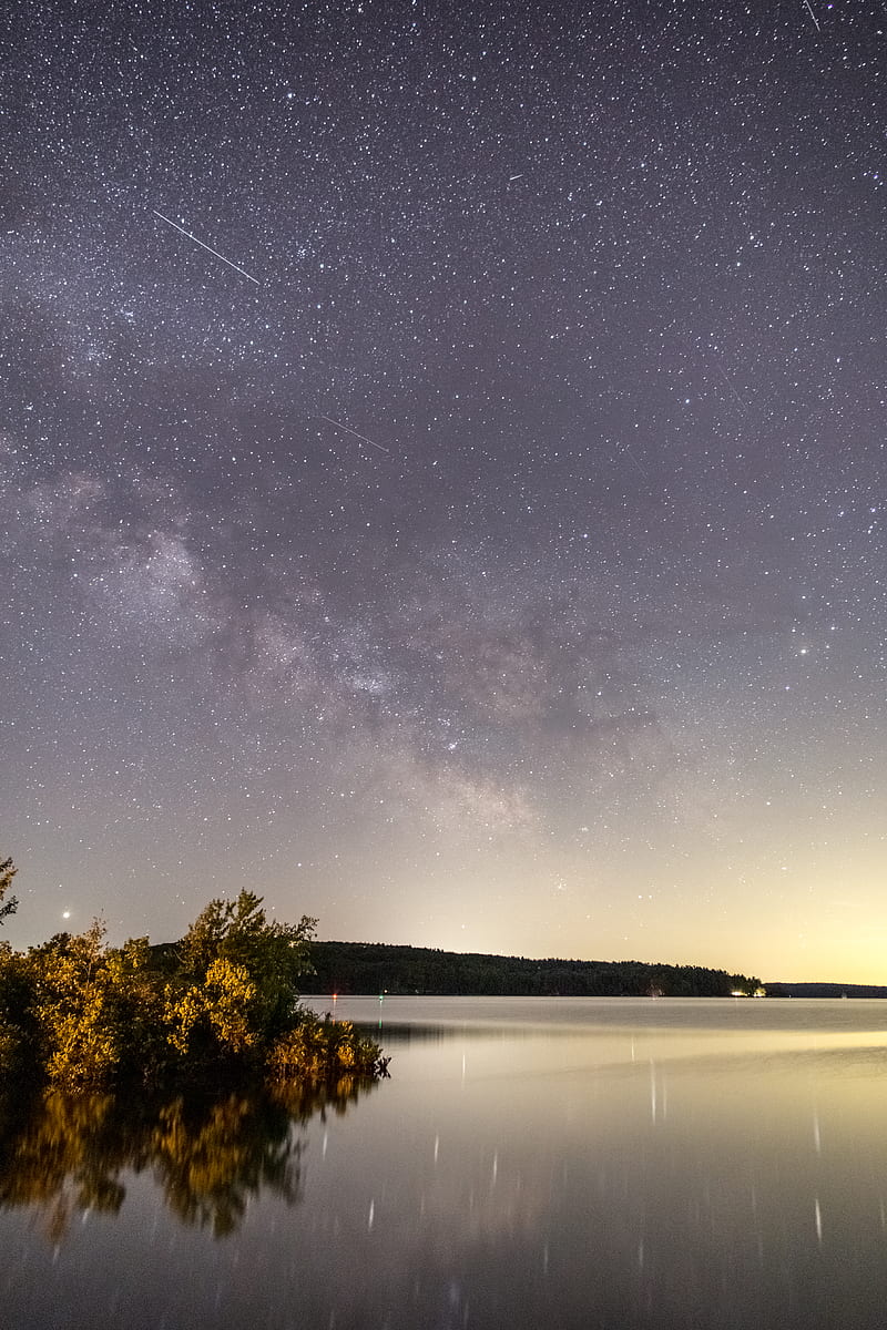 lake, starry sky, reflection, night, nature, HD phone wallpaper