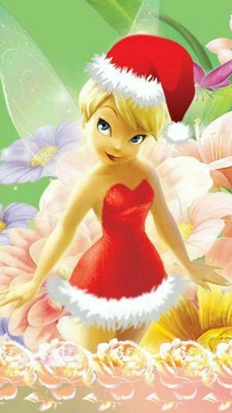 Tinkerbell Christmas, tinkerbell, christmas, santa, holiday season, holiday, cute, HD phone wallpaper