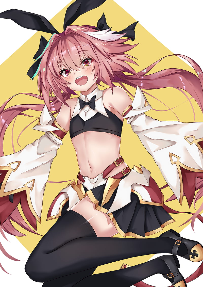 2D, artwork, belly, redhead, long hair, anime, open mouth, stockings, black stockings, bare shoulders, Fate Series, Astolfo (Fate/Grand Order), Astolfo (Fate/Apocrypha), Rider of Black, anime boys, traps, HD phone wallpaper