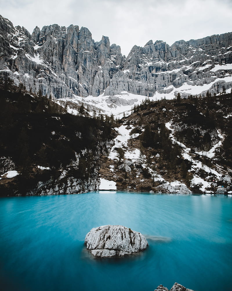 mountains, lake, rocks, snowy, landscape, HD phone wallpaper