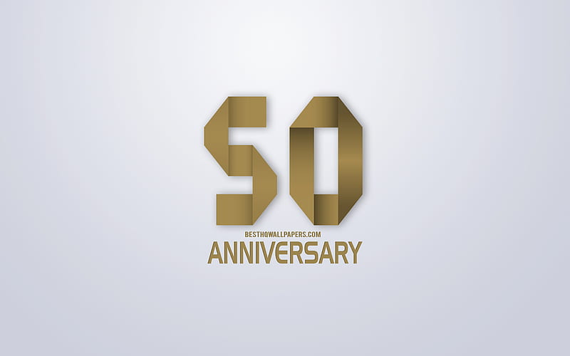 50th Anniversary, Anniversary golden origami Background, creative art, 50 Years Anniversary, gold origami letters, 50th Anniversary sign, Anniversary Background, HD wallpaper