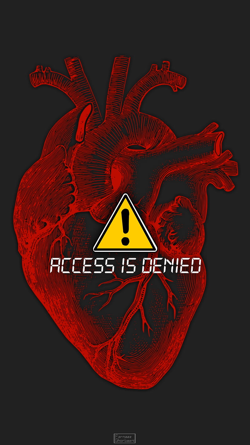 Access is denied, black, feelings, happiness, heart, red, warning, yellow, HD phone wallpaper