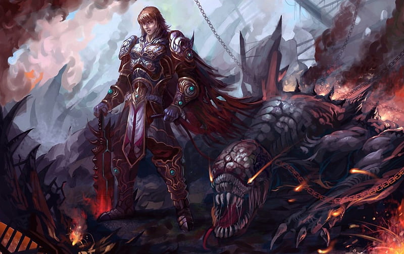 Warrior and the beast, mountain, beast, chain, warrior, HD wallpaper ...