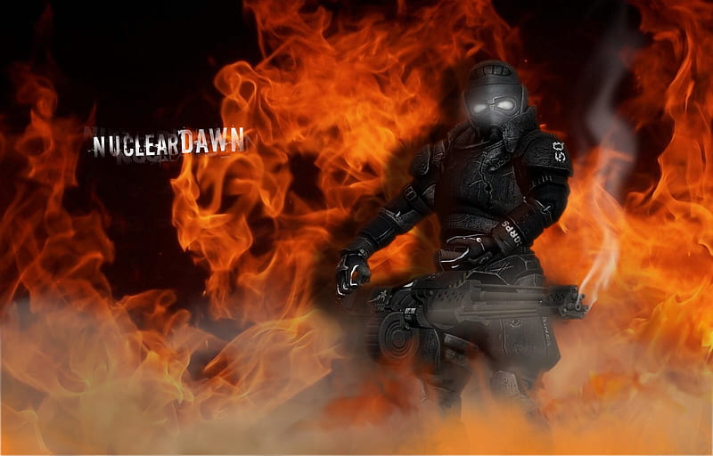 Fire Warrior, nuclear dawn, fire, fantasy, epic, warrior, cgi, game, HD wallpaper
