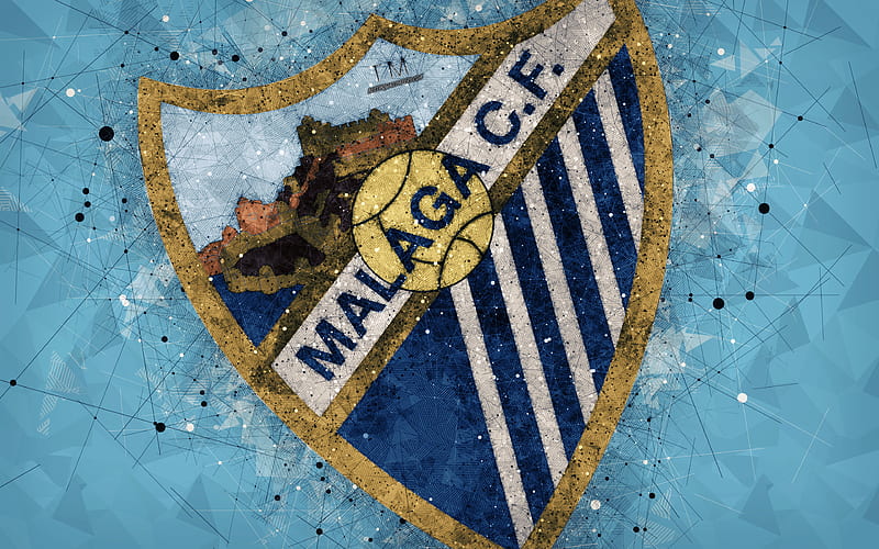 Malaga CF creative logo, Spanish football club, Malaga, Spain, geometric art, blue abstract background, LaLiga, football, emblem, FC Malaga, HD wallpaper