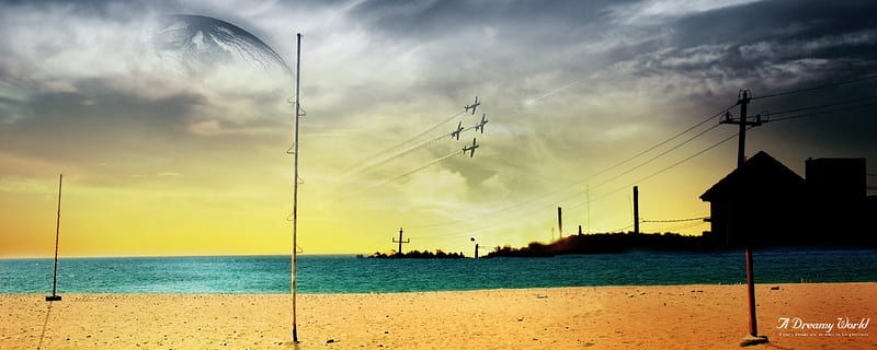 Dreamy World, dual monitor, ocean, dual screen, nature, sky, light, HD wallpaper Dreamy World, dual monitor, ocean, dual screen, nature, sky, light, HD wallpaper