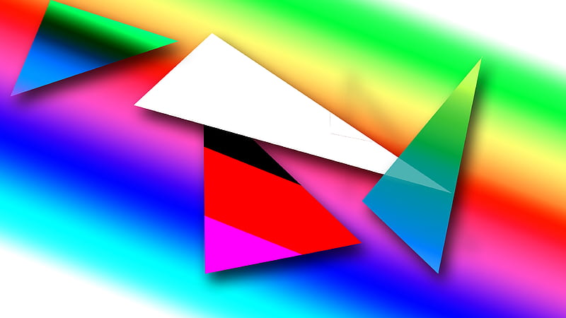 White Triangle Pink Green Yellow Abstract, HD wallpaper