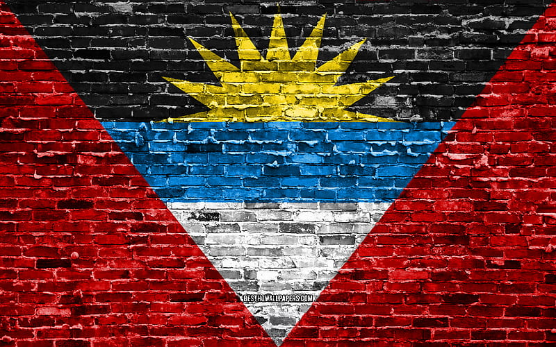 Antigua and Barbuda flag, bricks texture, North America, national symbols, Flag of Antigua and Barbuda, brickwall, North American countries, Antigua and Barbuda, HD wallpaper