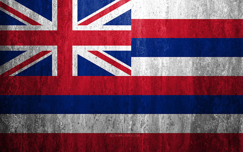 Flag of Hawaii stone background, American state, grunge flag, Hawaii flag, USA, grunge art, Hawaii, flags of US states, HD wallpaper