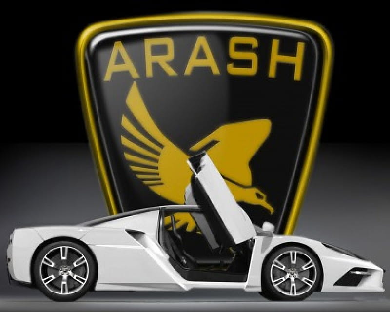 arash supercar, silver alloys, badge, mid engine, two seater, HD wallpaper