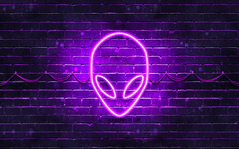 Alienware violet logo violet brickwall, Alienware logo, brands, Alienware neon logo, Alienware, HD wallpaper