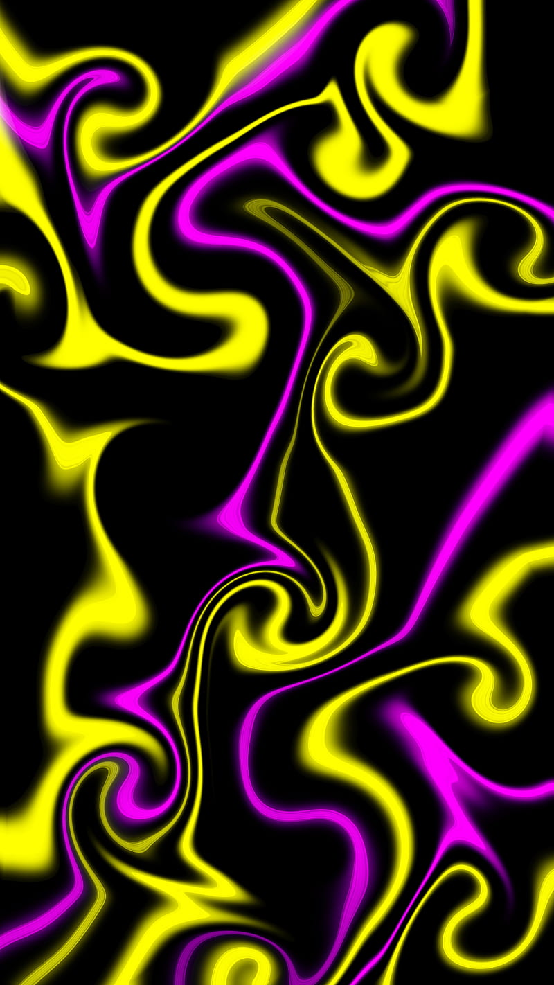 FLUID , Pink, abstract, amoled, bezel, color, flow, lava, less, liquid, neon, swirl, twirl, waves, yellow, HD phone wallpaper