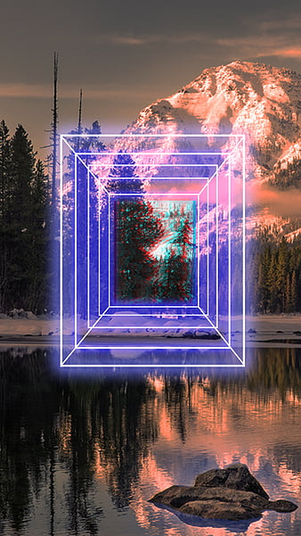 Landscape Error 404, 2019, glitch, nature, ndeah, neon, rgb, waterfall, HD phone wallpaper