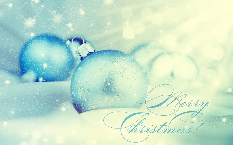 Merry Christmas, blue christmas balls, decoration, winter, snow, New Year, HD wallpaper