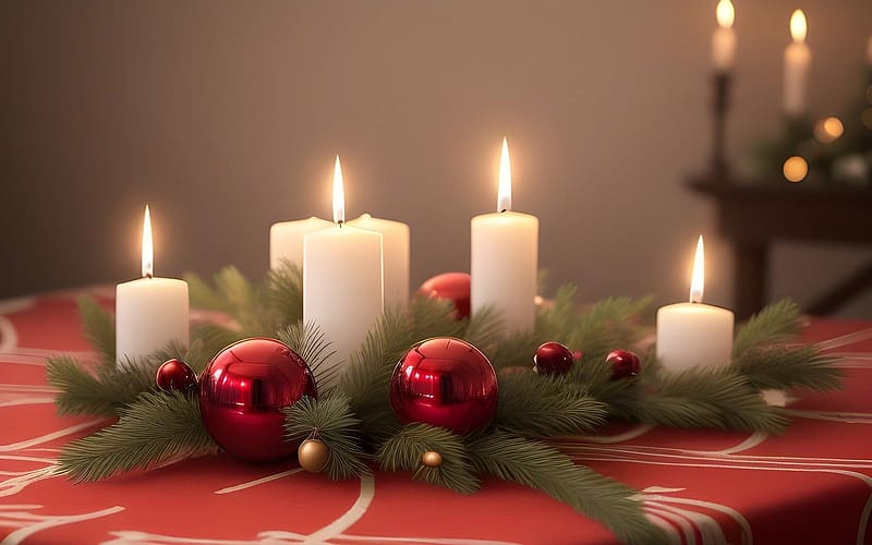 The Fourth Advent, Advent, AI art, fourth, spruce, candles, balls, HD wallpaper