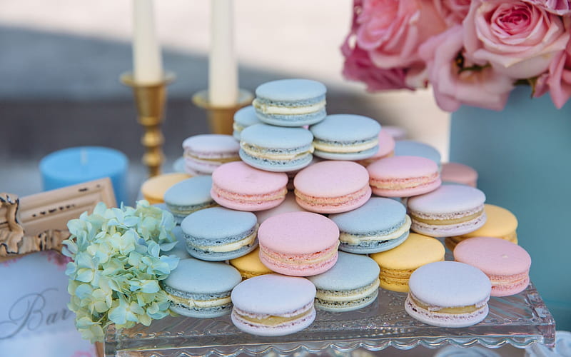 Macarons, food, rose, flower, pastel, macaron, pink, dessert, sweet, blue,  HD wallpaper | Peakpx
