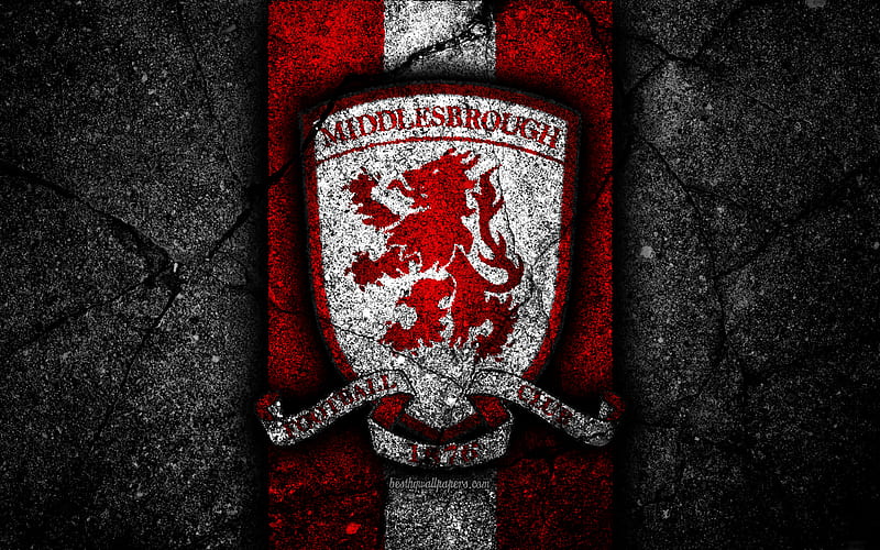 Middlesbrough FC, logo, EFL Championship, black stone, football club, England, Middlesbrough, soccer, emblem, asphalt texture, FC Middlesbrough, HD wallpaper