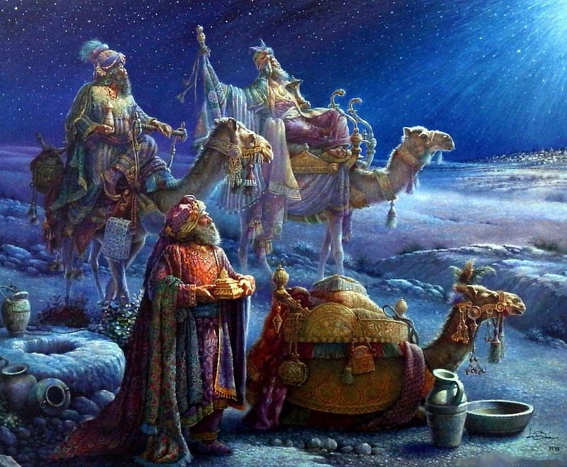 ...And the Wise Men Came, christmas, painting, artwork, camel, holy kings, HD wallpaper