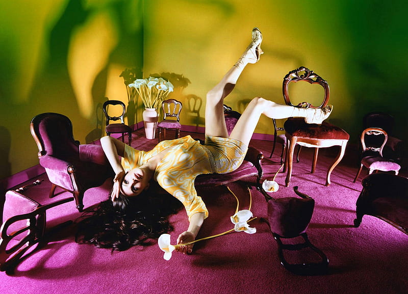 passionata, purple, tyler, yellow, passion, chair, woman, sexy, liv, HD wallpaper