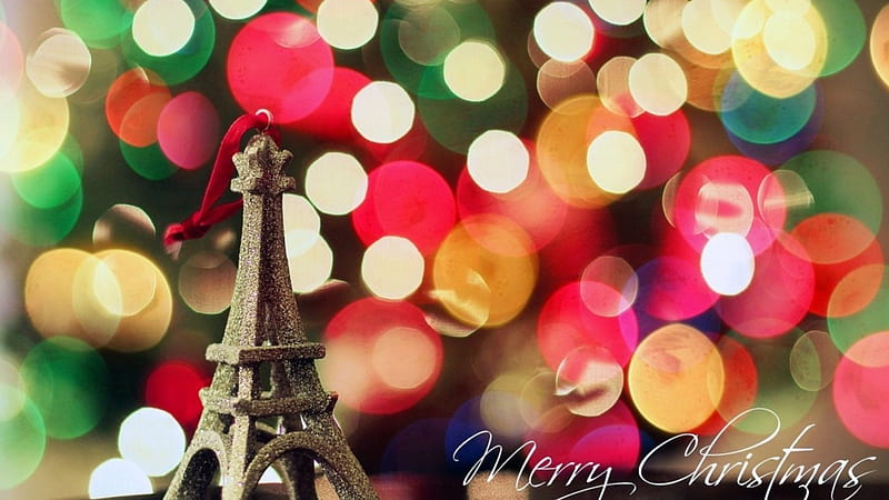 Christmas In Paris!, bokeh, merry christmas, colored, beauty, torre eifel, lights, HD wallpaper