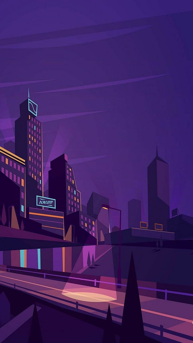 Aesthetic Purple, Animated, animated work, buildings, HD phone wallpaper