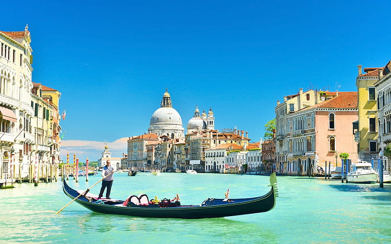Venice, gondola, Summer, Venetian rowing boat, Italy, HD wallpaper
