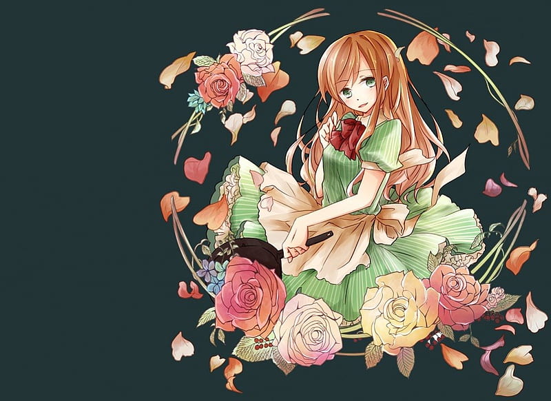 Hungary, pretty, dress, rose, bonito, floral, sweet, blossom, nice, anime, hot, beauty, anime girl, hetalia, long hair, female, lovely, axis powers, brown hair, gown, sexy, roses, abstract, plain, cute, girl, mple, flower, hetalia axis powers, lady, maiden, HD wallpaper