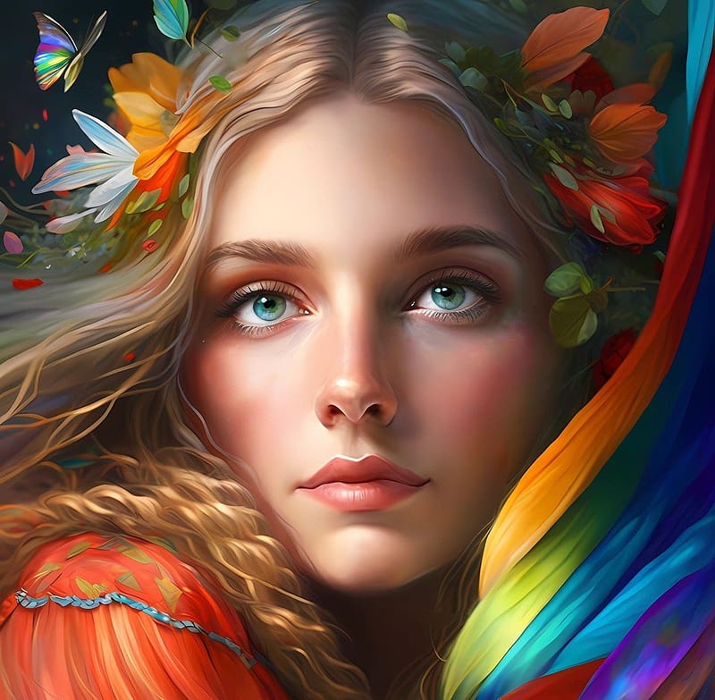 Color portrait of a girl, portre, szivarvany, szines, lany, szemek, szepseg, HD wallpaper