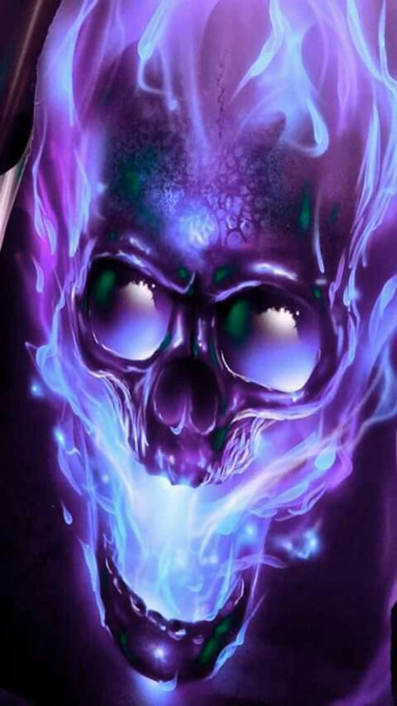 Skull flames, 3d, flame, purple, smoking, trending, HD phone wallpaper