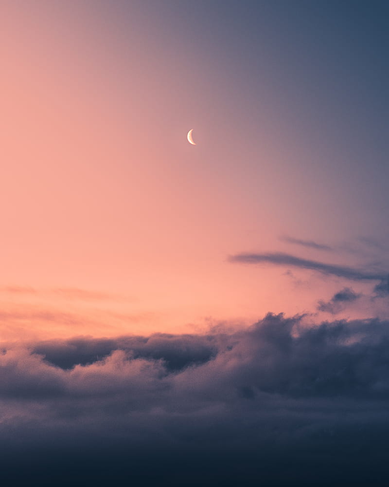moon, sky, clouds, evening, HD phone wallpaper