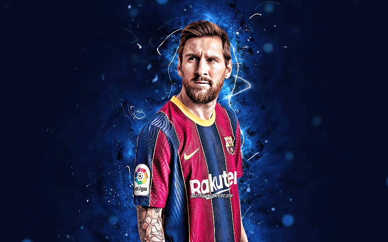 Lionel Messi, 2020, Barcelona FC, La Liga, argentinian footballers, FCB, football stars, Messi, Leo Messi, blue neon lights, Barca, soccer, LaLiga, Spain, HD wallpaper