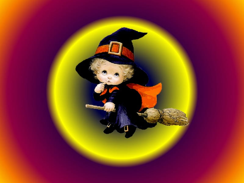 Witch flying, october 31, cute, witch, halloween, HD wallpaper